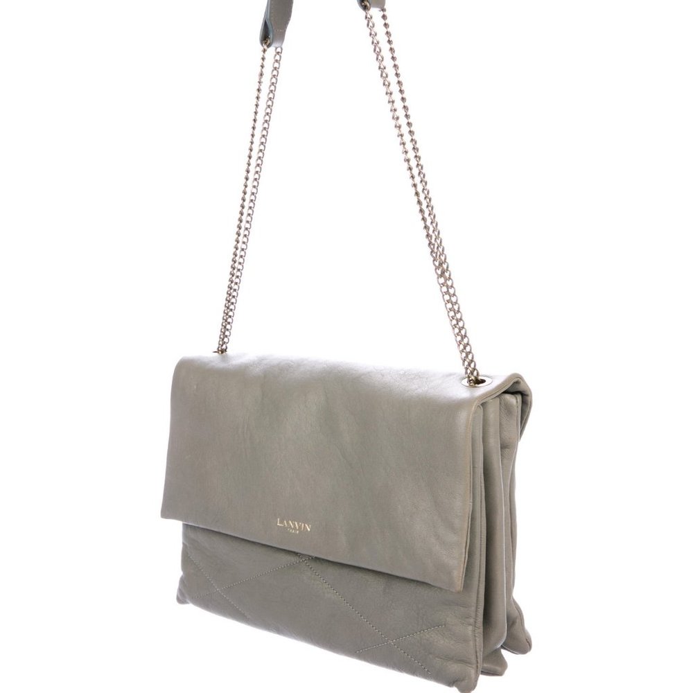 LANVIN Medium Sugar Leather Bag - Sage Green Gray,